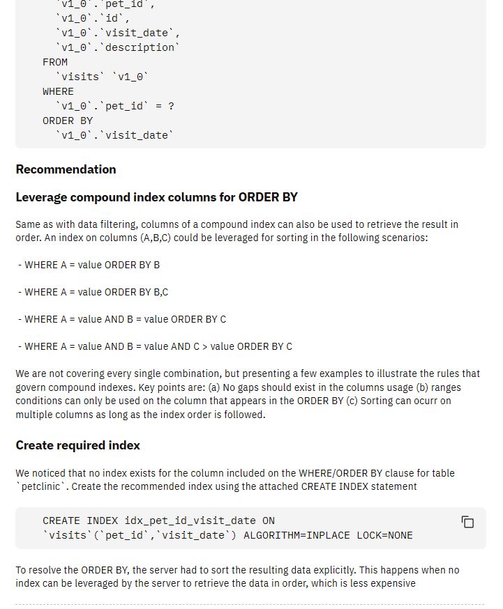 Releem Query Visits Optimization Suggestion